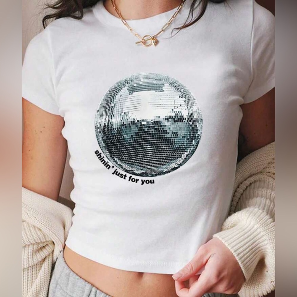 ✨ -SHEIN Curve Disco Ball White Top✨